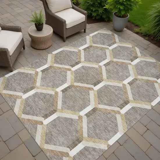 Taupe Beige And Ivory Geometric Washable Indoor Outdoor Area Rug Photo 7