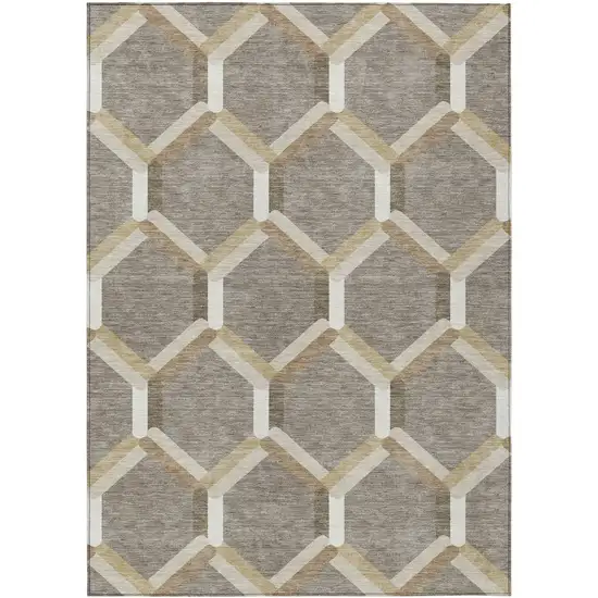 Taupe Beige And Ivory Geometric Washable Indoor Outdoor Area Rug Photo 2
