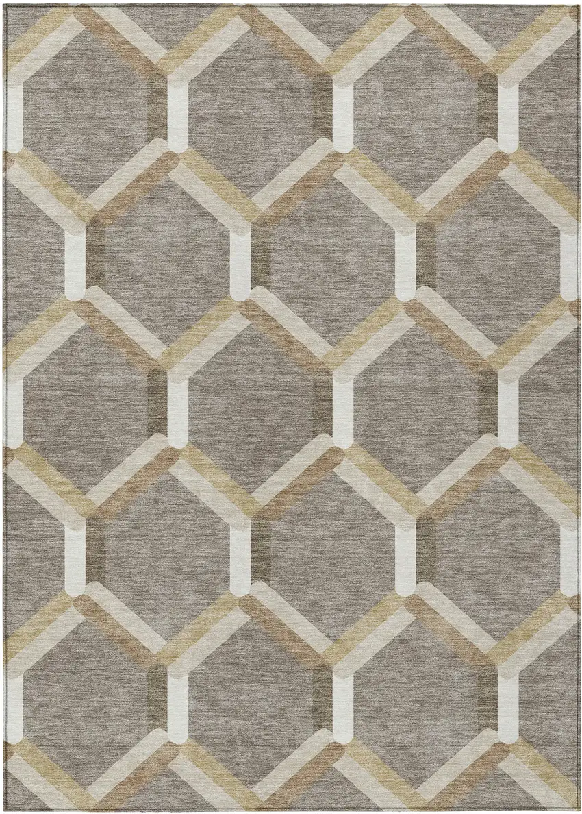 Taupe Beige And Ivory Geometric Washable Indoor Outdoor Area Rug Photo 2