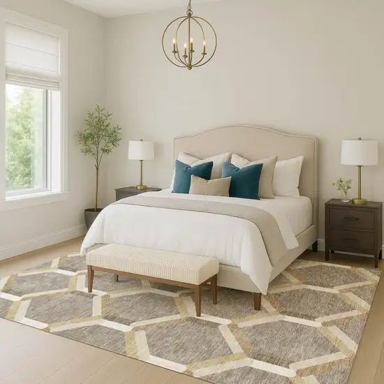 Taupe Beige And Ivory Geometric Washable Indoor Outdoor Area Rug Photo 9