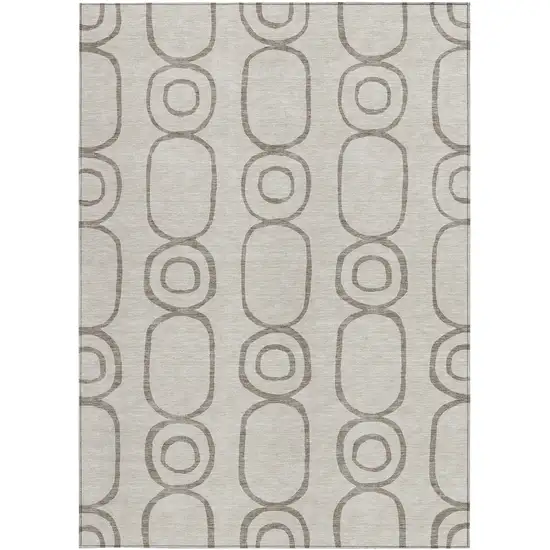 Taupe Beige And Ivory Geometric Washable Indoor Outdoor Area Rug Photo 4