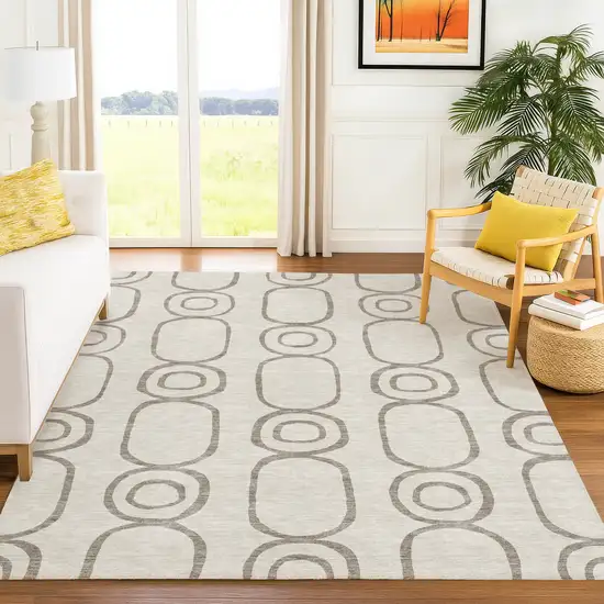 Taupe Beige And Ivory Geometric Washable Indoor Outdoor Area Rug Photo 9