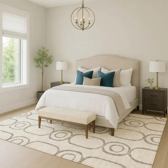 Taupe Beige And Ivory Geometric Washable Indoor Outdoor Area Rug Photo 8