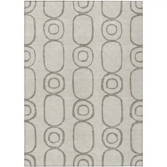 Taupe Beige And Ivory Geometric Washable Indoor Outdoor Area Rug Photo 2