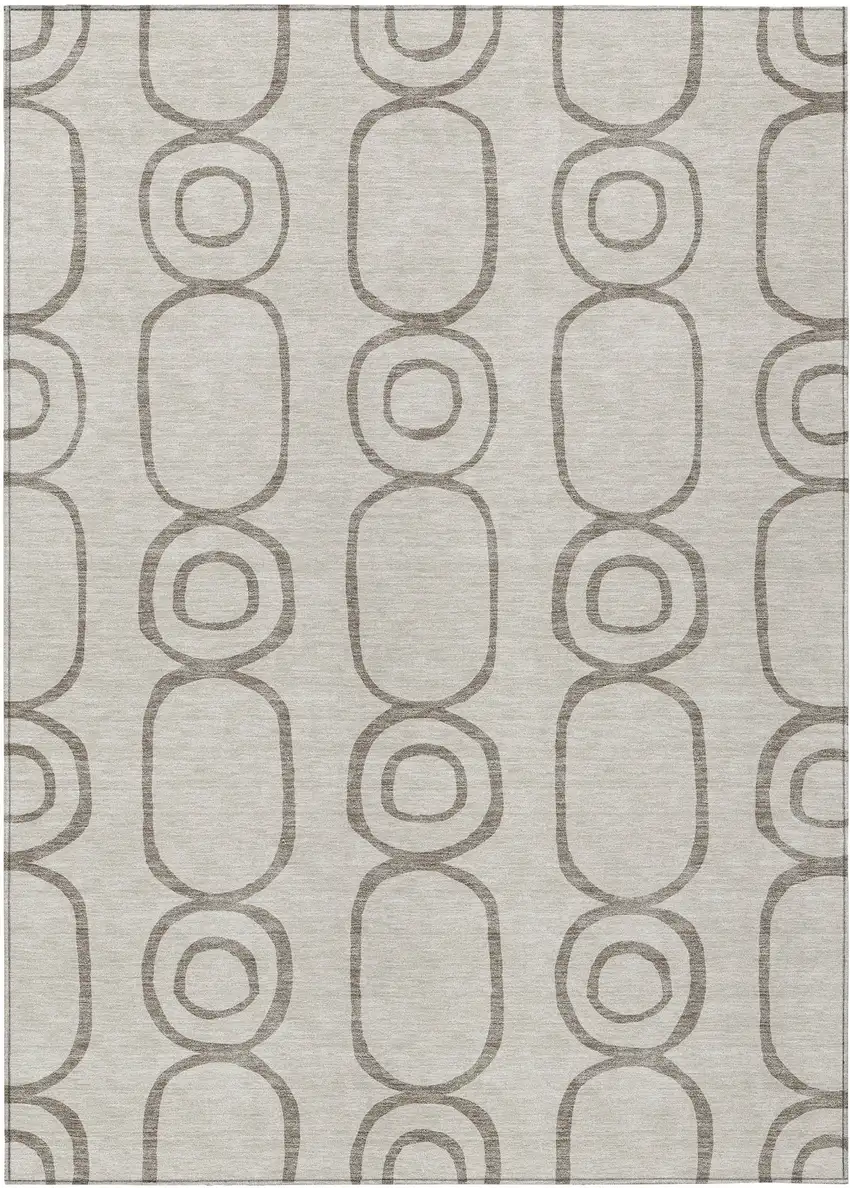 Taupe Beige And Ivory Geometric Washable Indoor Outdoor Area Rug Photo 2