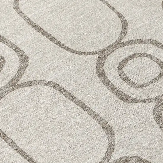 Taupe Beige And Ivory Geometric Washable Indoor Outdoor Area Rug Photo 7