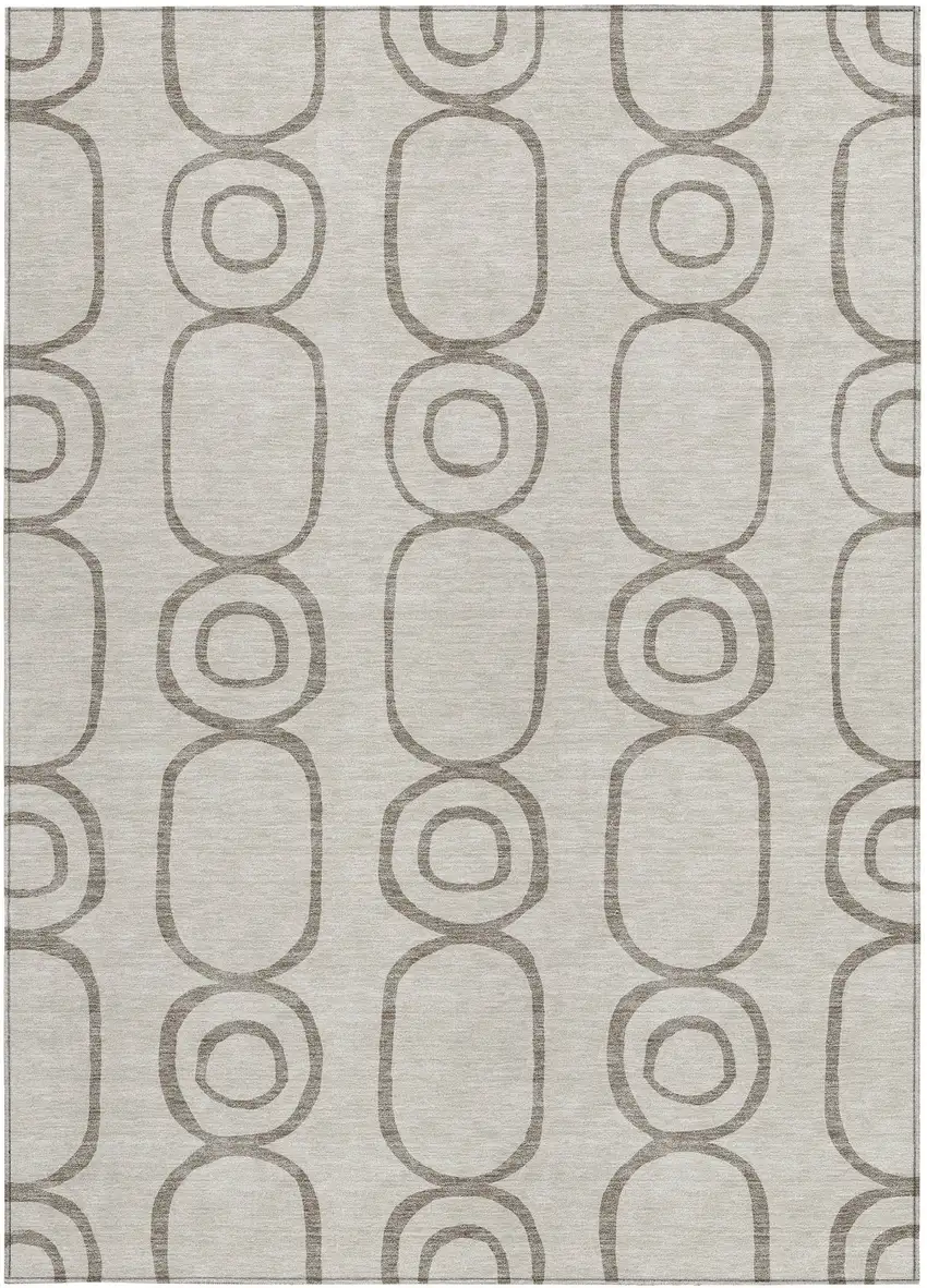 Taupe Beige And Ivory Geometric Washable Indoor Outdoor Area Rug Photo 4