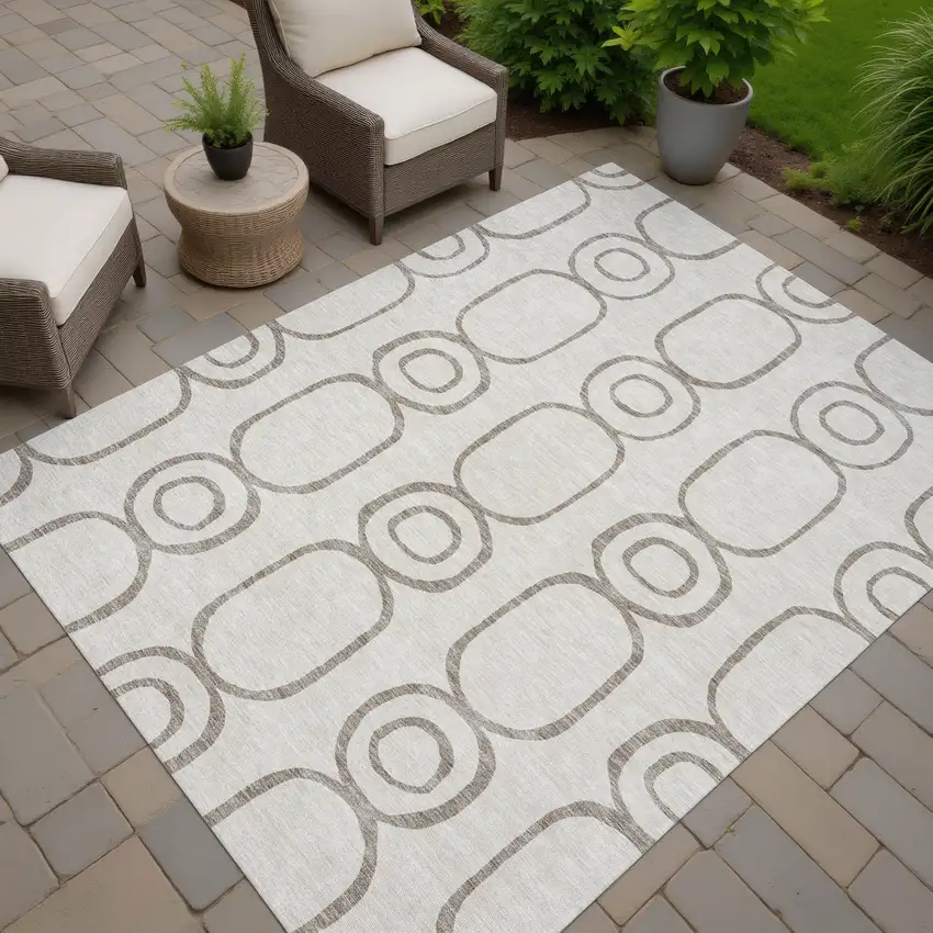 Taupe Beige And Ivory Geometric Washable Indoor Outdoor Area Rug Photo 7