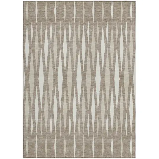 Taupe Beige And Ivory Geometric Washable Indoor Outdoor Area Rug Photo 7