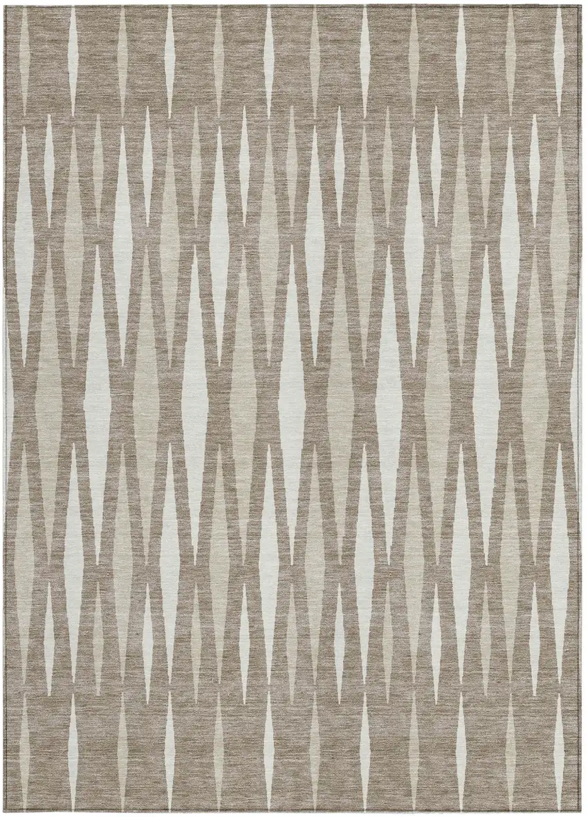 Taupe Beige And Ivory Geometric Washable Indoor Outdoor Area Rug Photo 7