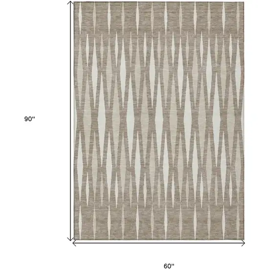 Taupe Beige And Ivory Geometric Washable Indoor Outdoor Area Rug Photo 3