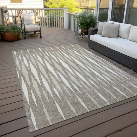 Taupe Beige And Ivory Geometric Washable Indoor Outdoor Area Rug Photo 9
