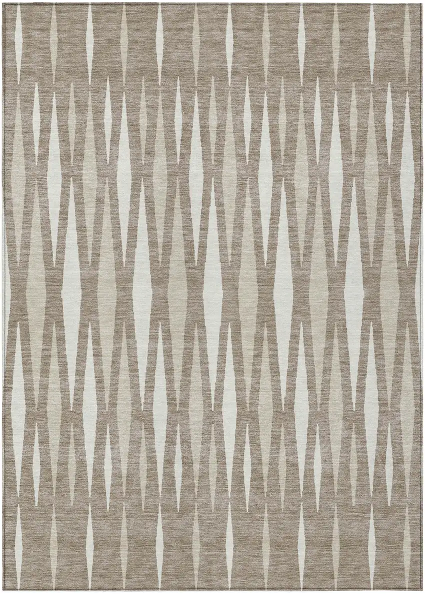 Taupe Beige And Ivory Geometric Washable Indoor Outdoor Area Rug Photo 2
