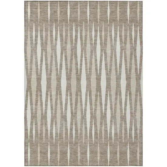 Taupe Beige And Ivory Geometric Washable Indoor Outdoor Area Rug Photo 2