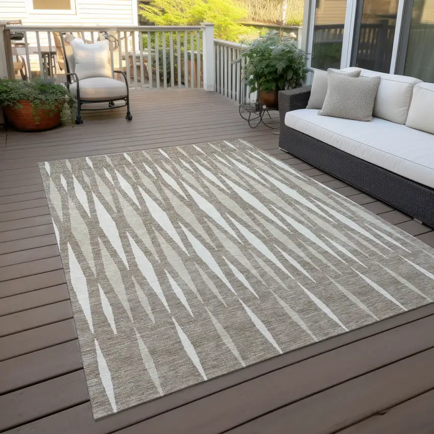 Taupe Beige And Ivory Geometric Washable Indoor Outdoor Area Rug Photo 9