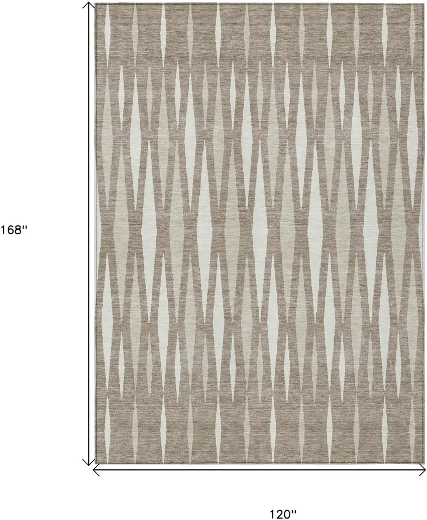 Taupe Beige And Ivory Geometric Washable Indoor Outdoor Area Rug Photo 3