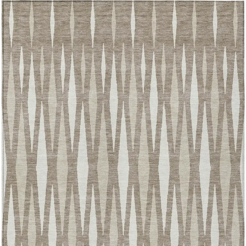 Taupe Beige And Ivory Geometric Washable Indoor Outdoor Area Rug Photo 7