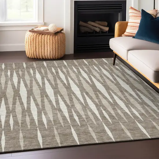 Taupe Beige And Ivory Geometric Washable Indoor Outdoor Area Rug Photo 8