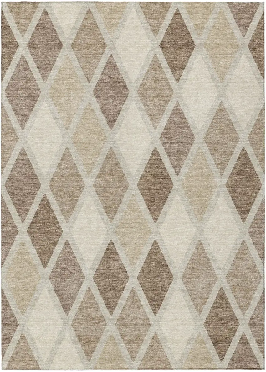 Taupe Beige And Ivory Geometric Washable Indoor Outdoor Area Rug Photo 2