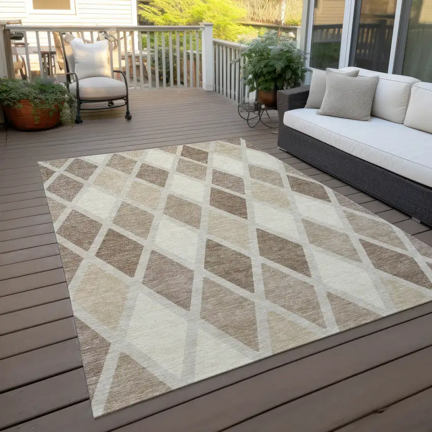 Taupe Beige And Ivory Geometric Washable Indoor Outdoor Area Rug Photo 9