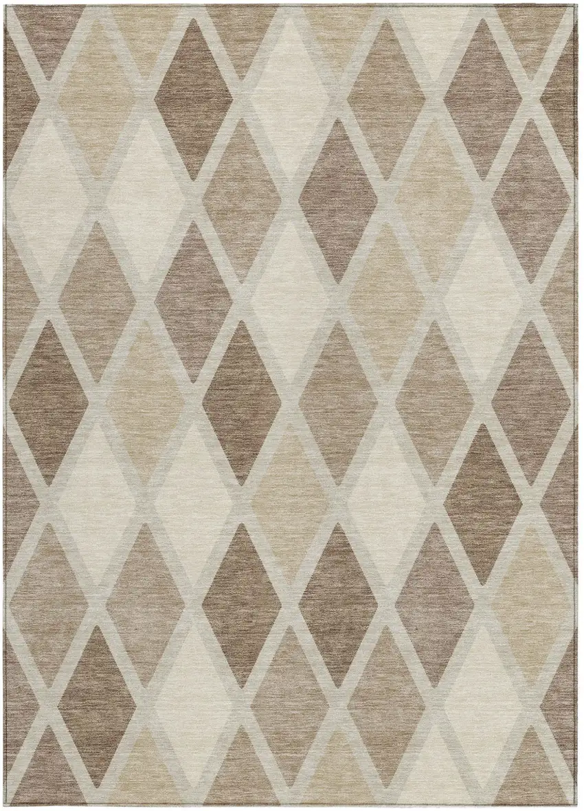 Taupe Beige And Ivory Geometric Washable Indoor Outdoor Area Rug Photo 8