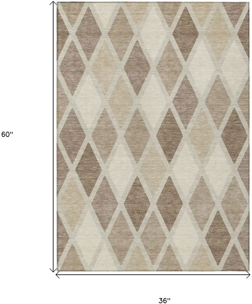 Taupe Beige And Ivory Geometric Washable Indoor Outdoor Area Rug Photo 3