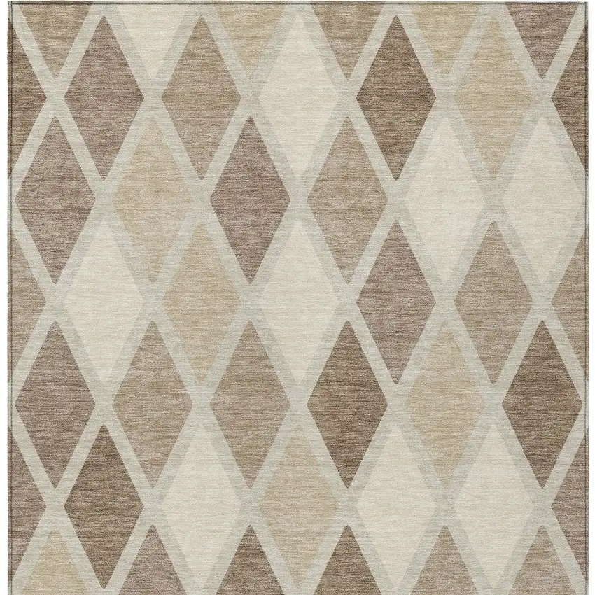 Taupe Beige And Ivory Geometric Washable Indoor Outdoor Area Rug Photo 8