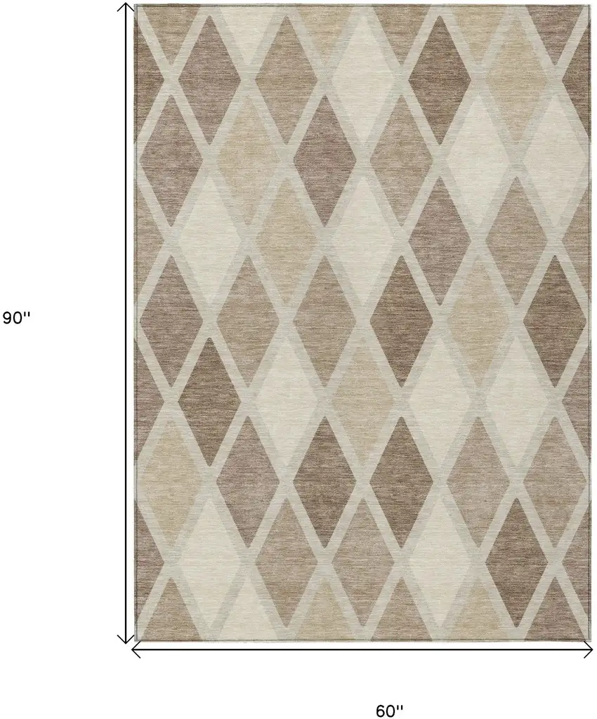 Taupe Beige And Ivory Geometric Washable Indoor Outdoor Area Rug Photo 3