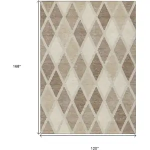 Photo of Taupe Beige And Ivory Geometric Washable Indoor Outdoor Area Rug