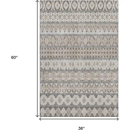 Taupe Beige And Ivory Ikat Washable Area Rug With UV Protection Photo 3