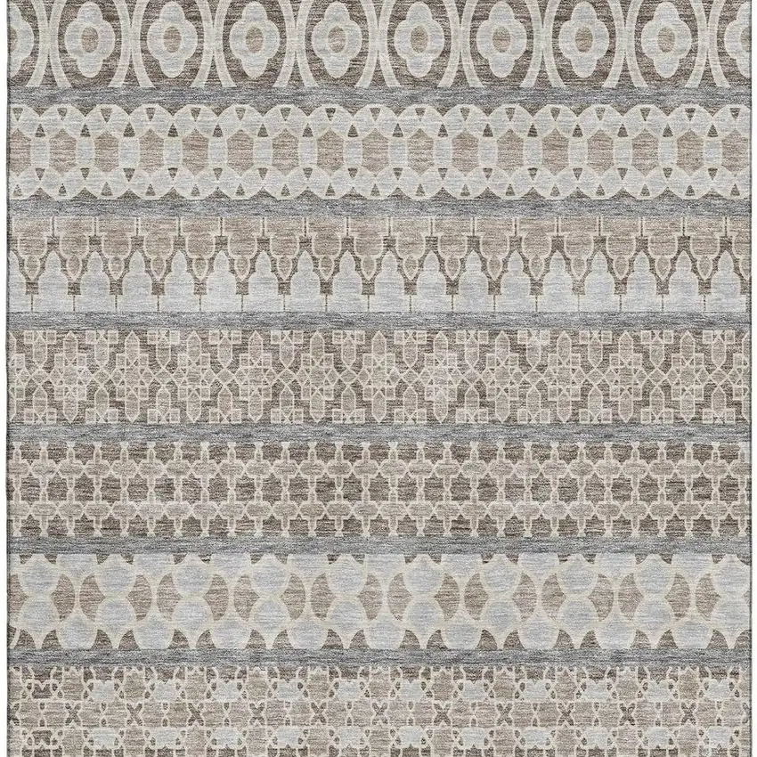 Taupe Beige And Ivory Ikat Washable Area Rug With UV Protection Photo 4