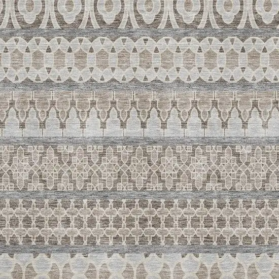 Taupe Beige And Ivory Ikat Washable Area Rug With UV Protection Photo 3