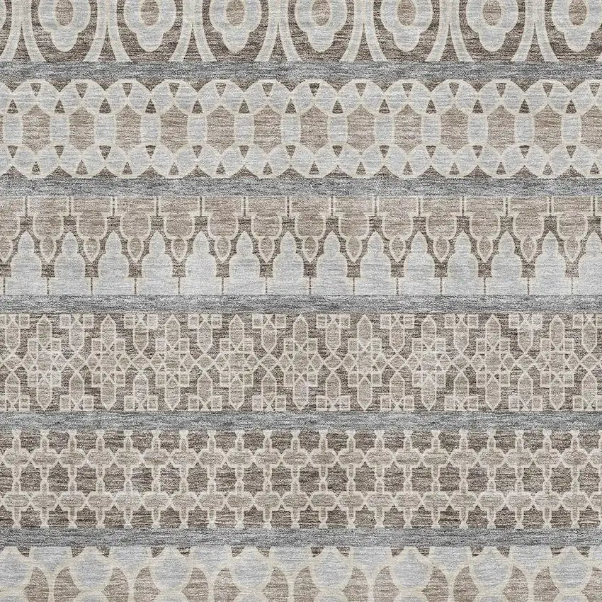 Taupe Beige And Ivory Ikat Washable Area Rug With UV Protection Photo 3