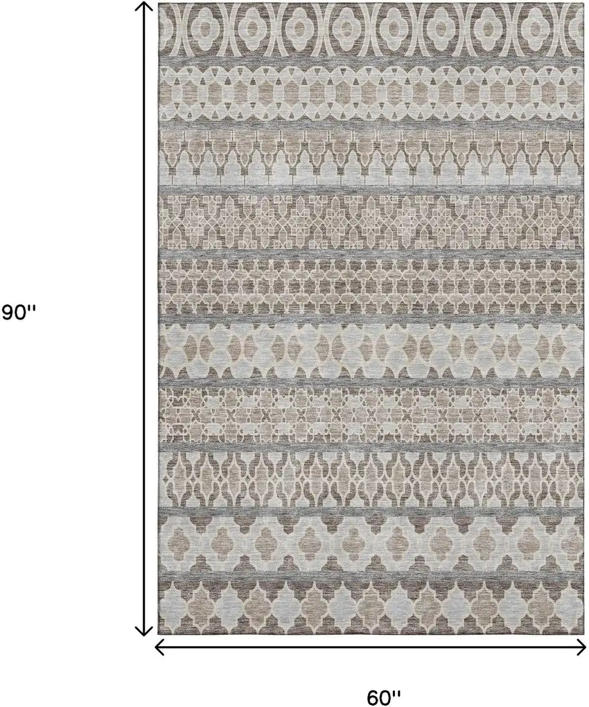 Taupe Beige And Ivory Ikat Washable Area Rug With UV Protection Photo 3