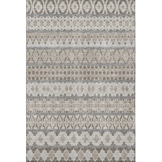 Taupe Beige And Ivory Ikat Washable Area Rug With UV Protection Photo 4