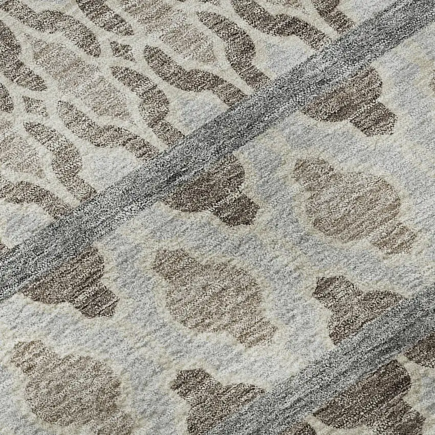 Taupe Beige And Ivory Ikat Washable Area Rug With UV Protection Photo 8