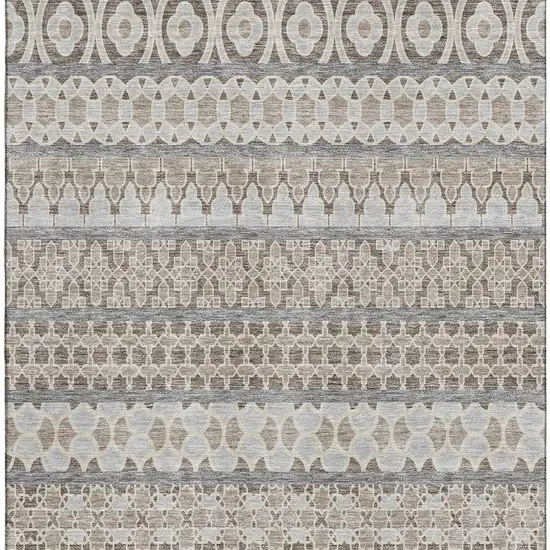 Taupe Beige And Ivory Ikat Washable Area Rug With UV Protection Photo 3