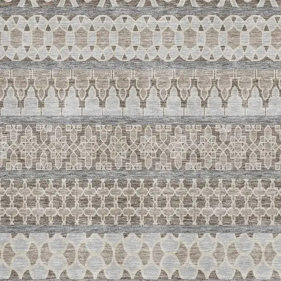 Taupe Beige And Ivory Ikat Washable Area Rug With UV Protection Photo 3