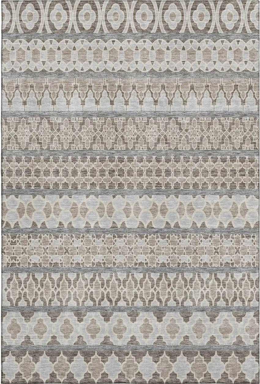 Taupe Beige And Ivory Ikat Washable Area Rug With UV Protection Photo 1