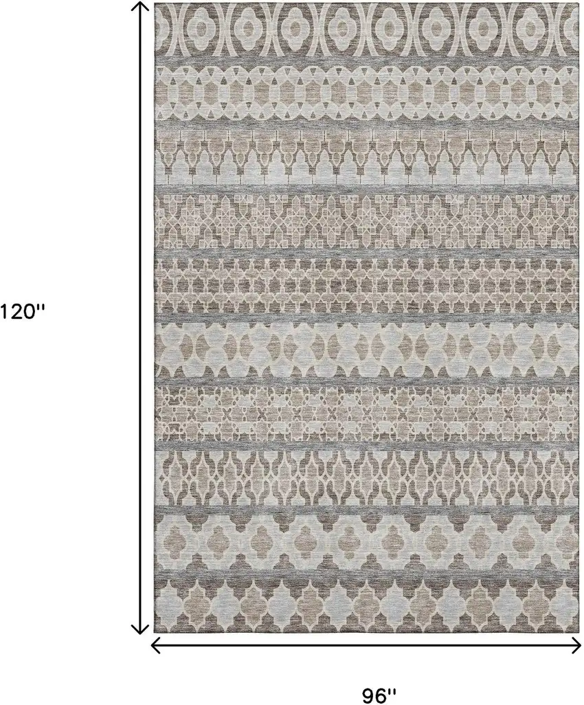 Taupe Beige And Ivory Ikat Washable Area Rug With UV Protection Photo 3