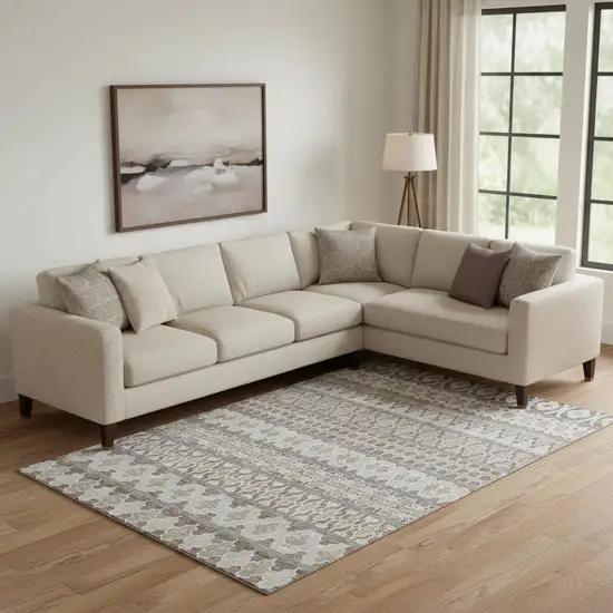 Taupe Beige And Ivory Ikat Washable Area Rug With UV Protection Photo 1