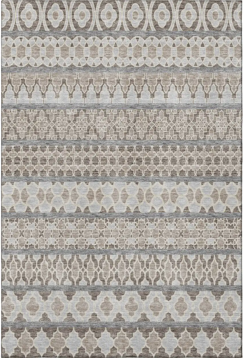 Taupe Beige And Ivory Ikat Washable Area Rug With UV Protection Photo 3