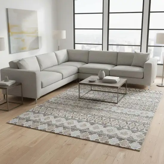 Taupe Beige And Ivory Ikat Washable Area Rug With UV Protection Photo 2