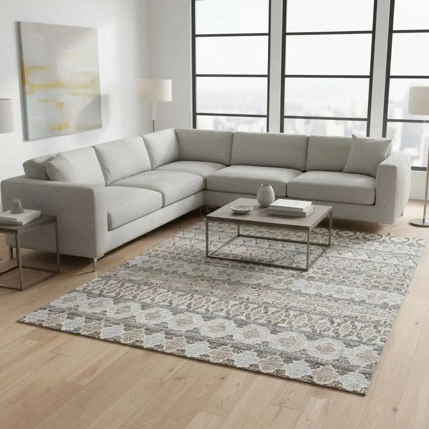 Taupe Beige And Ivory Ikat Washable Area Rug With UV Protection Photo 2