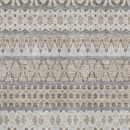 Taupe Beige And Ivory Ikat Washable Area Rug With UV Protection Photo 3