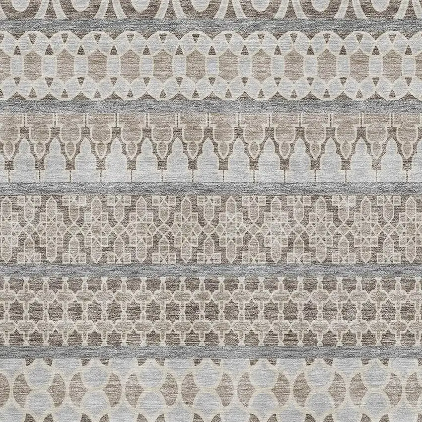 Taupe Beige And Ivory Ikat Washable Area Rug With UV Protection Photo 3