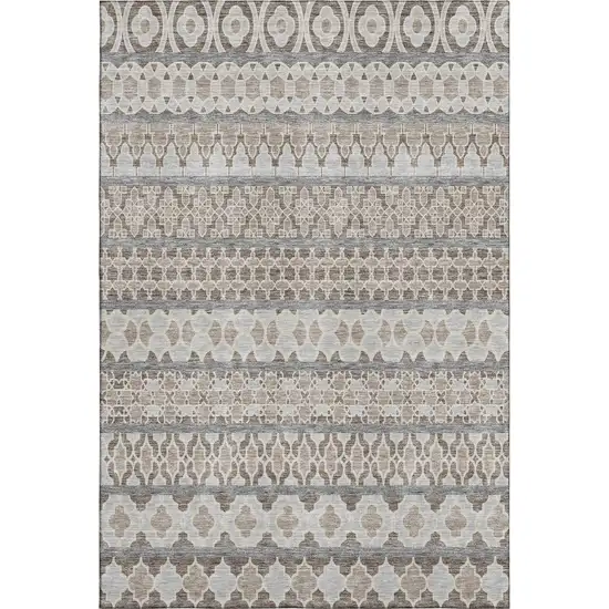 Taupe Beige And Ivory Ikat Washable Area Rug With UV Protection Photo 1
