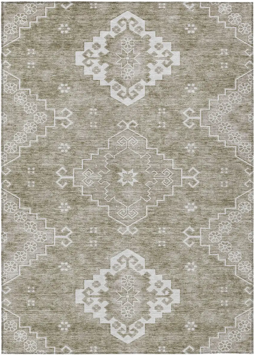 Taupe Beige And Ivory Medallion Washable Indoor Outdoor Area Rug Photo 2