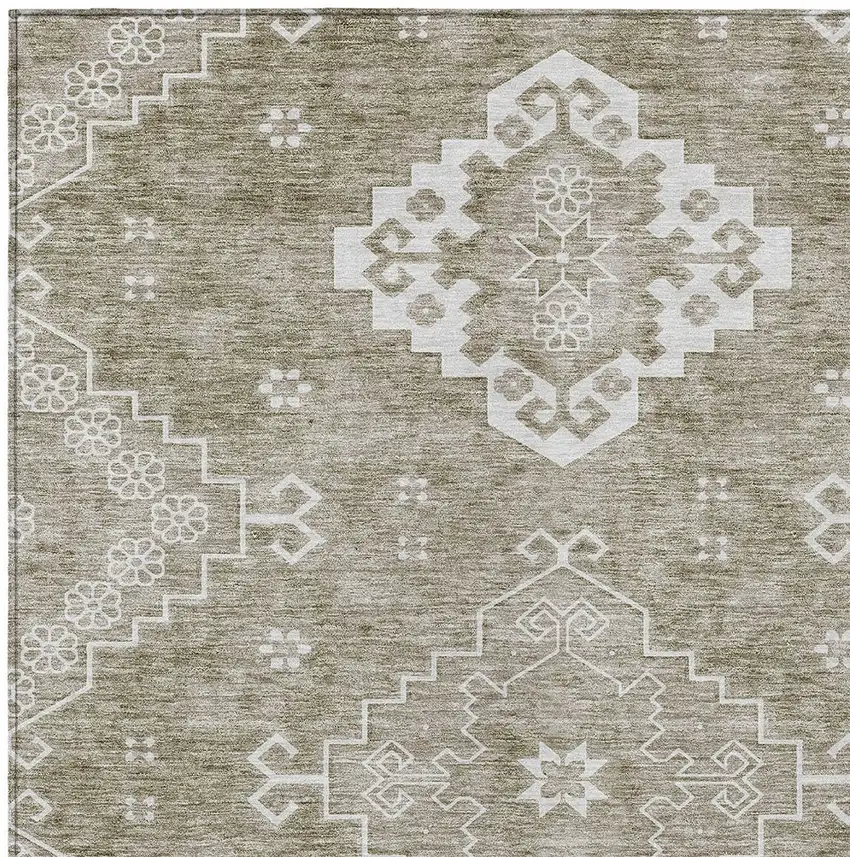 Taupe Beige And Ivory Medallion Washable Indoor Outdoor Area Rug Photo 6
