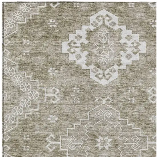Taupe Beige And Ivory Medallion Washable Indoor Outdoor Area Rug Photo 6